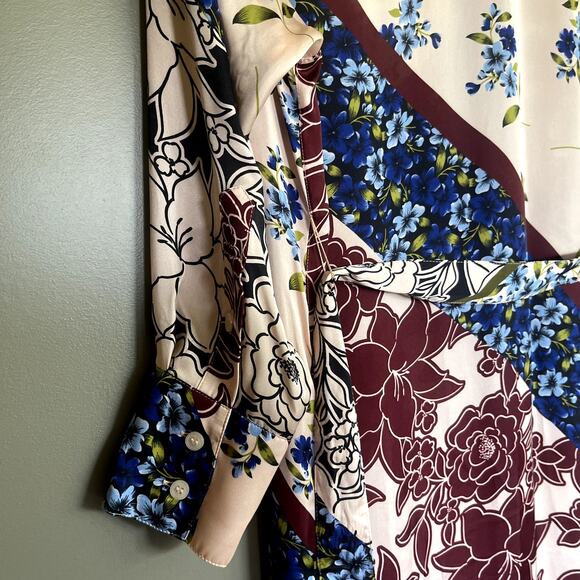 SMYTHE Shirtdress Multi Scarf Print Size Small Pink Cream Red Blue Floral Chic‎ - Picture 16 of 16